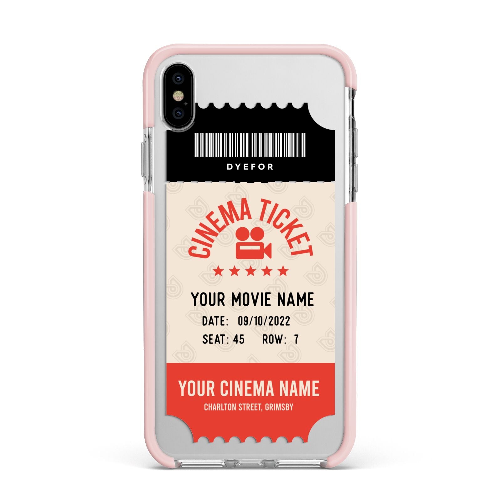 Cinema Ticket Apple iPhone Xs Max Impact Case Pink Edge on Silver Phone