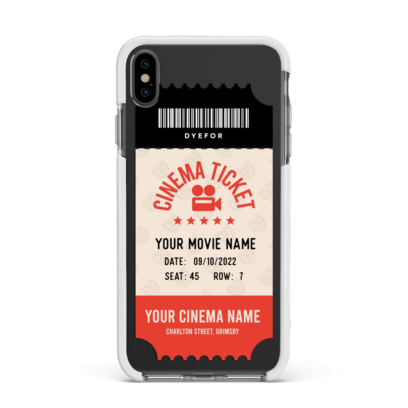 Cinema Ticket Apple iPhone Xs Max Impact Case White Edge on Black Phone