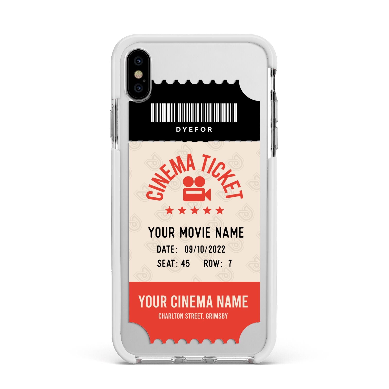 Cinema Ticket Apple iPhone Xs Max Impact Case White Edge on Silver Phone