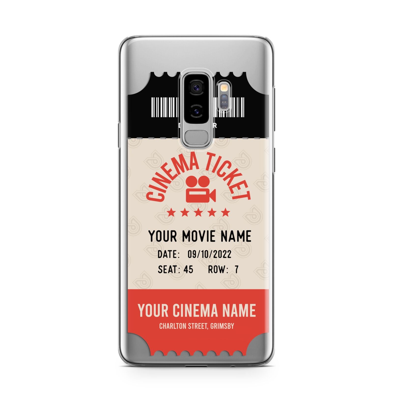 Cinema Ticket Samsung Galaxy S9 Plus Case on Silver phone