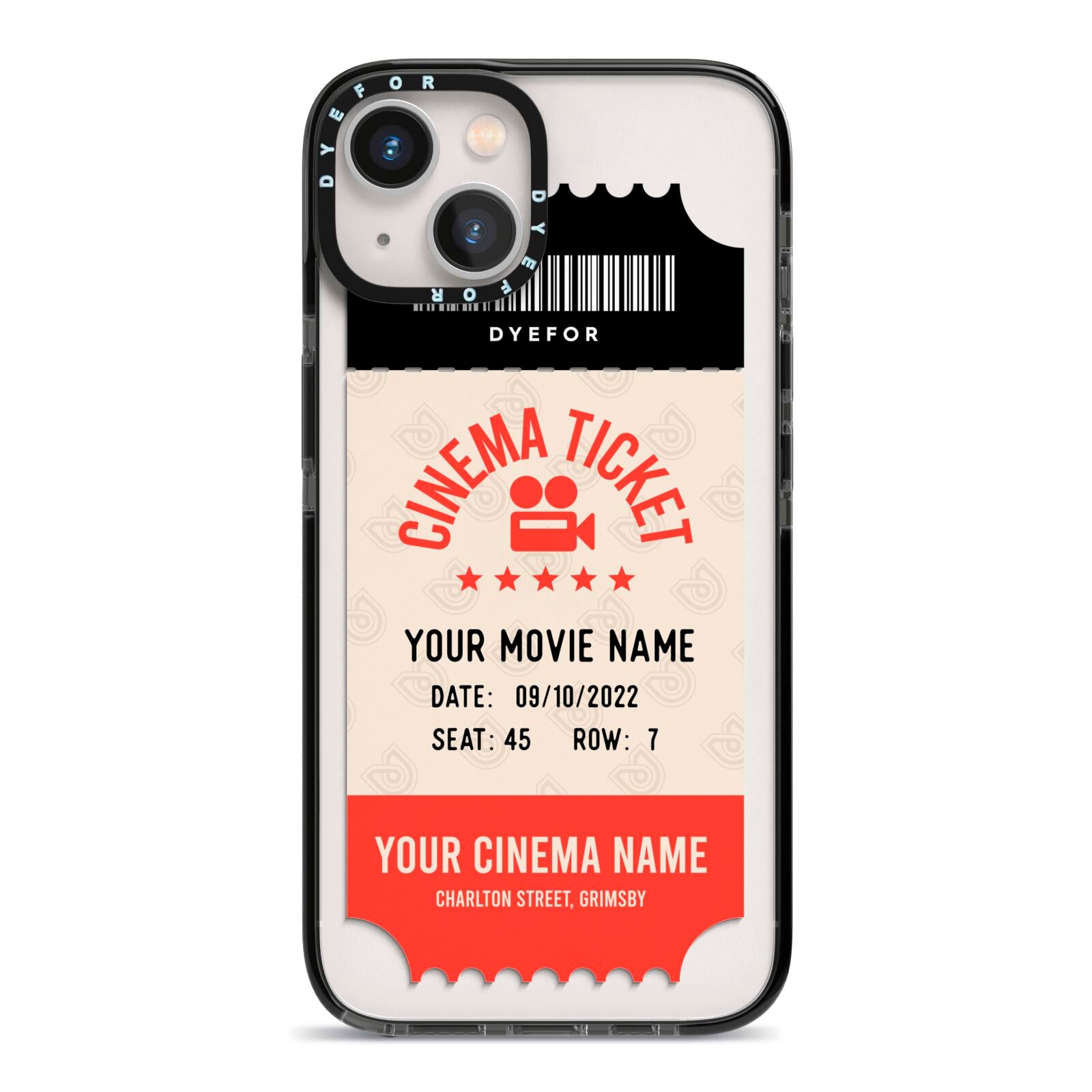 Cinema Ticket iPhone 13 Black Impact Case on Silver phone