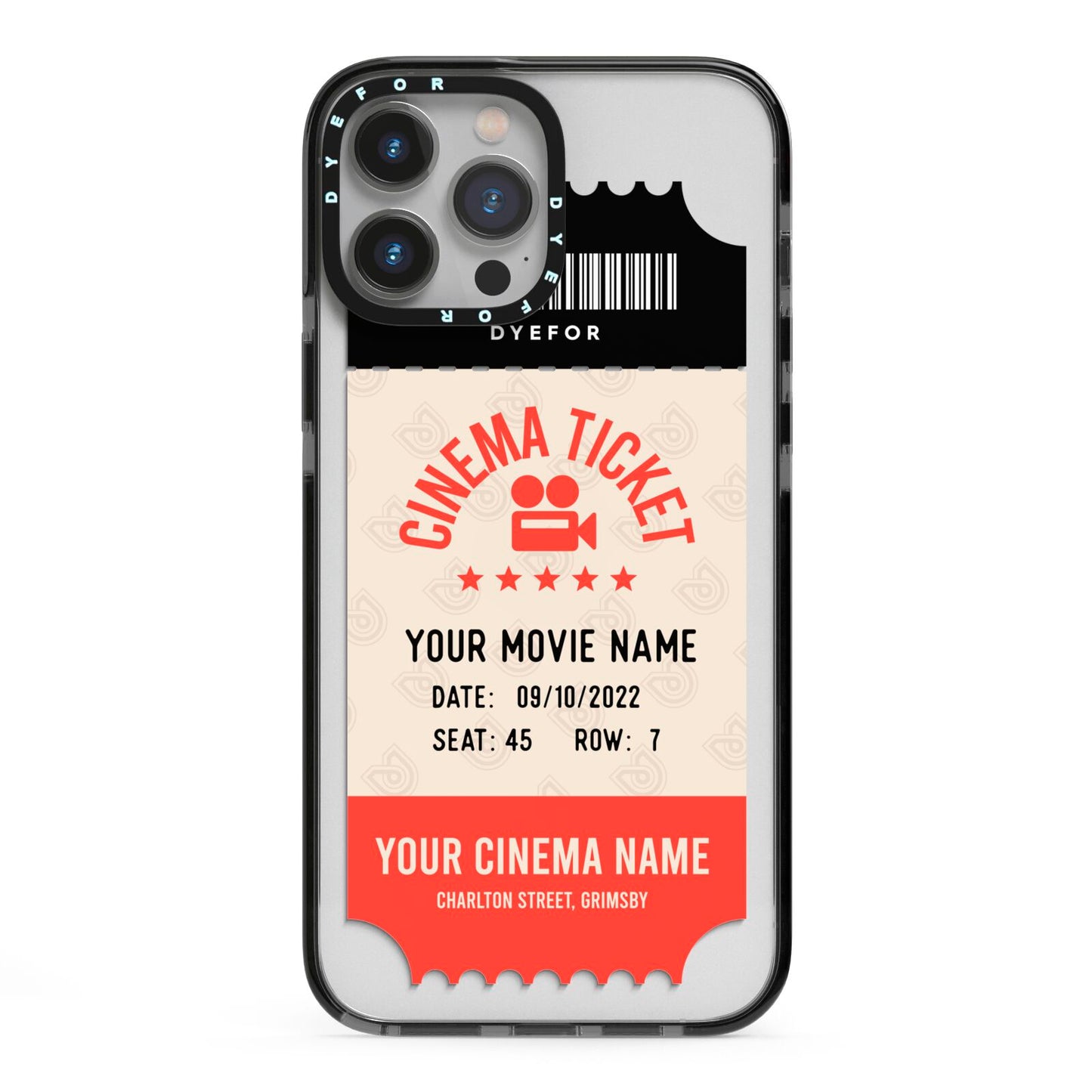 Cinema Ticket iPhone 13 Pro Max Black Impact Case on Silver phone