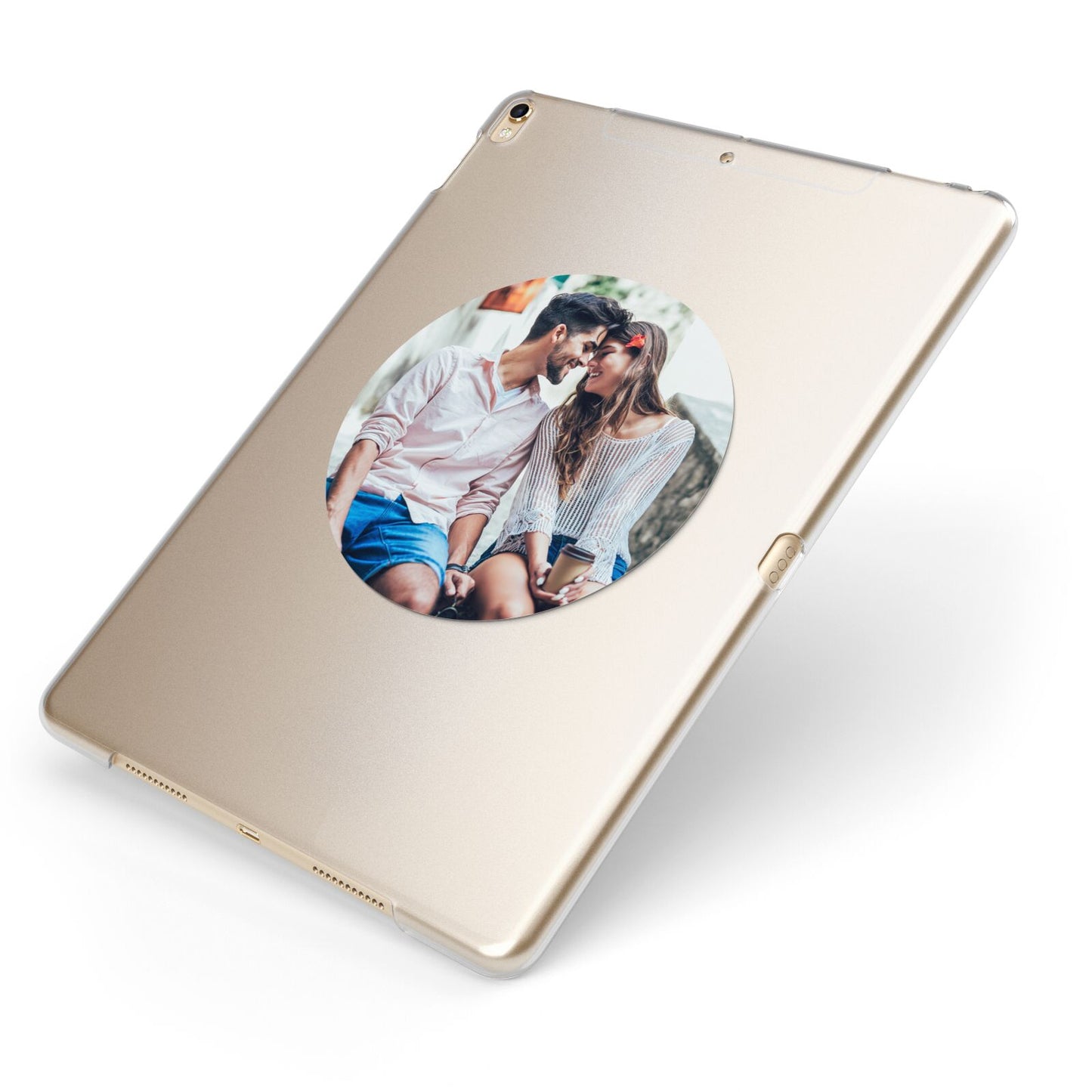 Circle Photo Upload Apple iPad Case on Gold iPad Side View