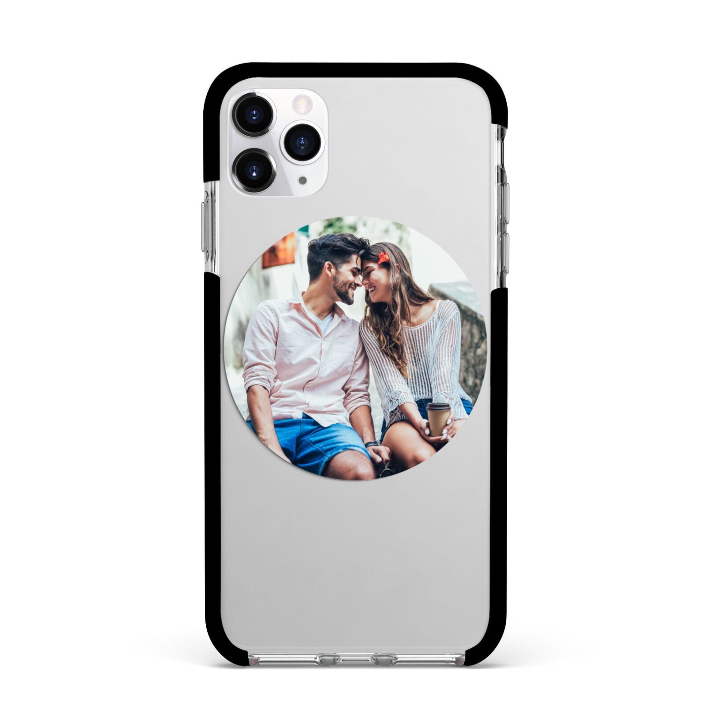 Circle Photo Upload Apple iPhone 11 Pro Max in Silver with Black Impact Case