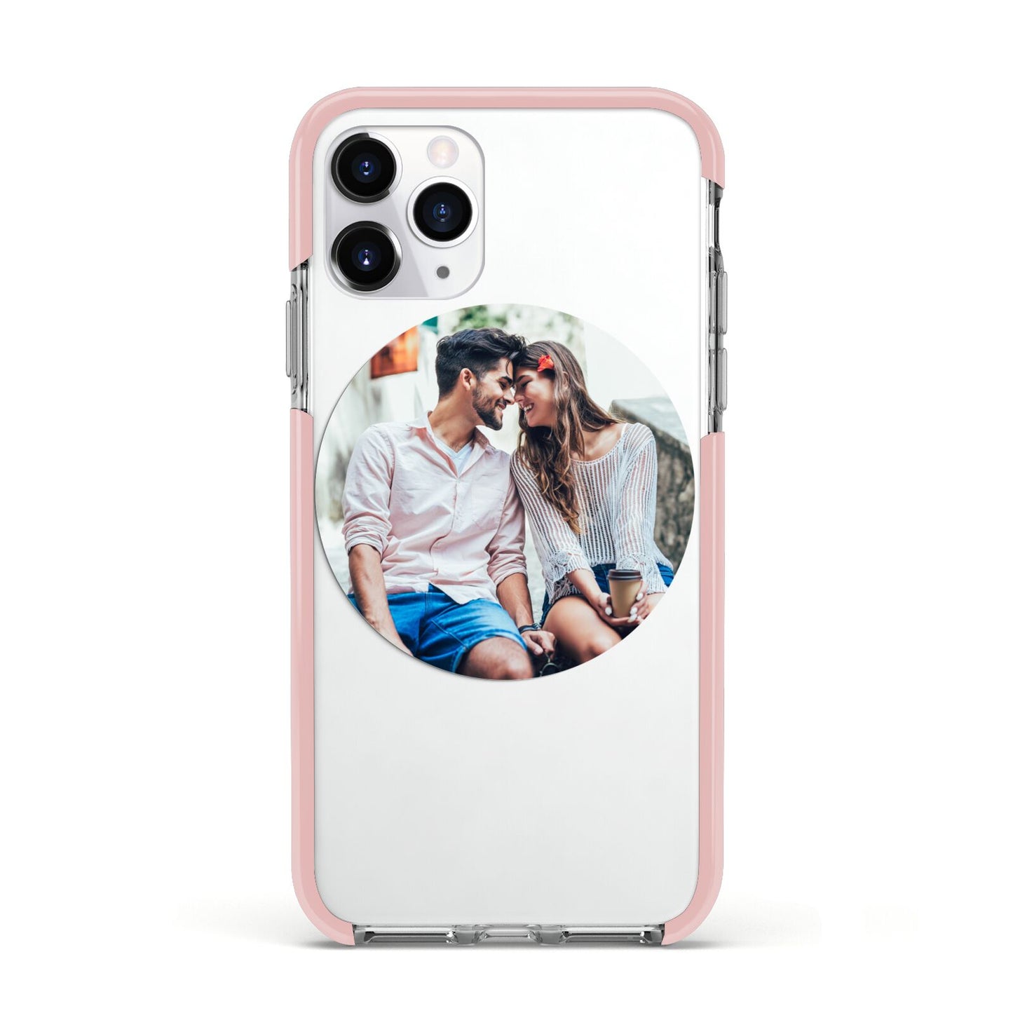 Circle Photo Upload Apple iPhone 11 Pro in Silver with Pink Impact Case