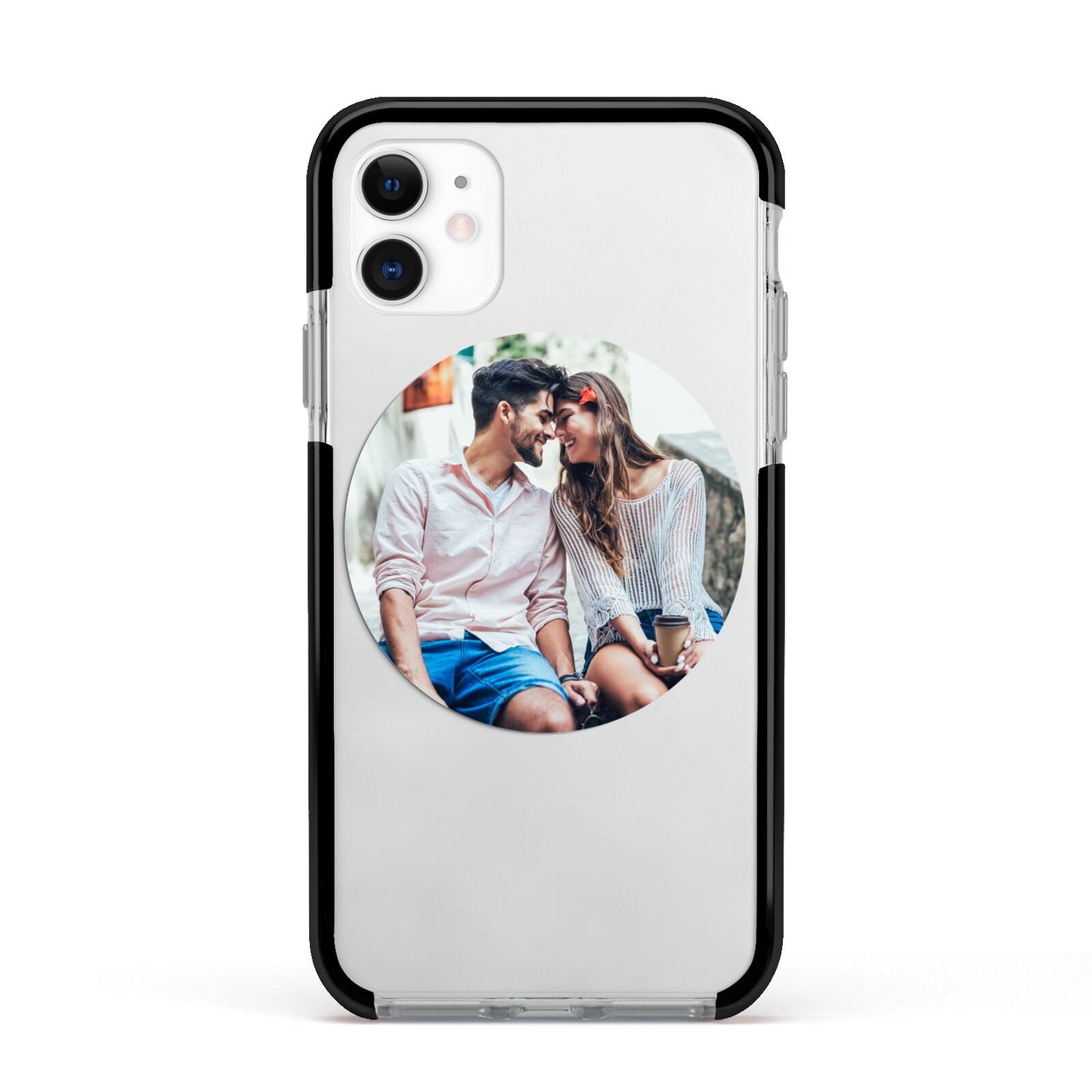 Circle Photo Upload Apple iPhone 11 in White with Black Impact Case