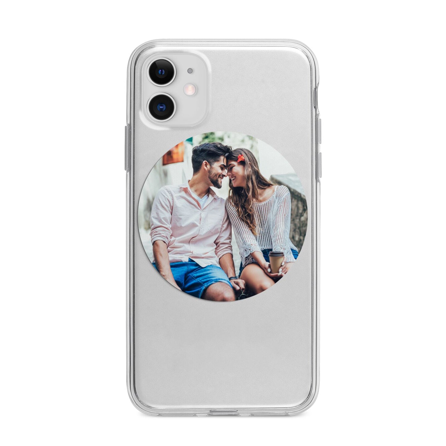 Circle Photo Upload Apple iPhone 11 in White with Bumper Case