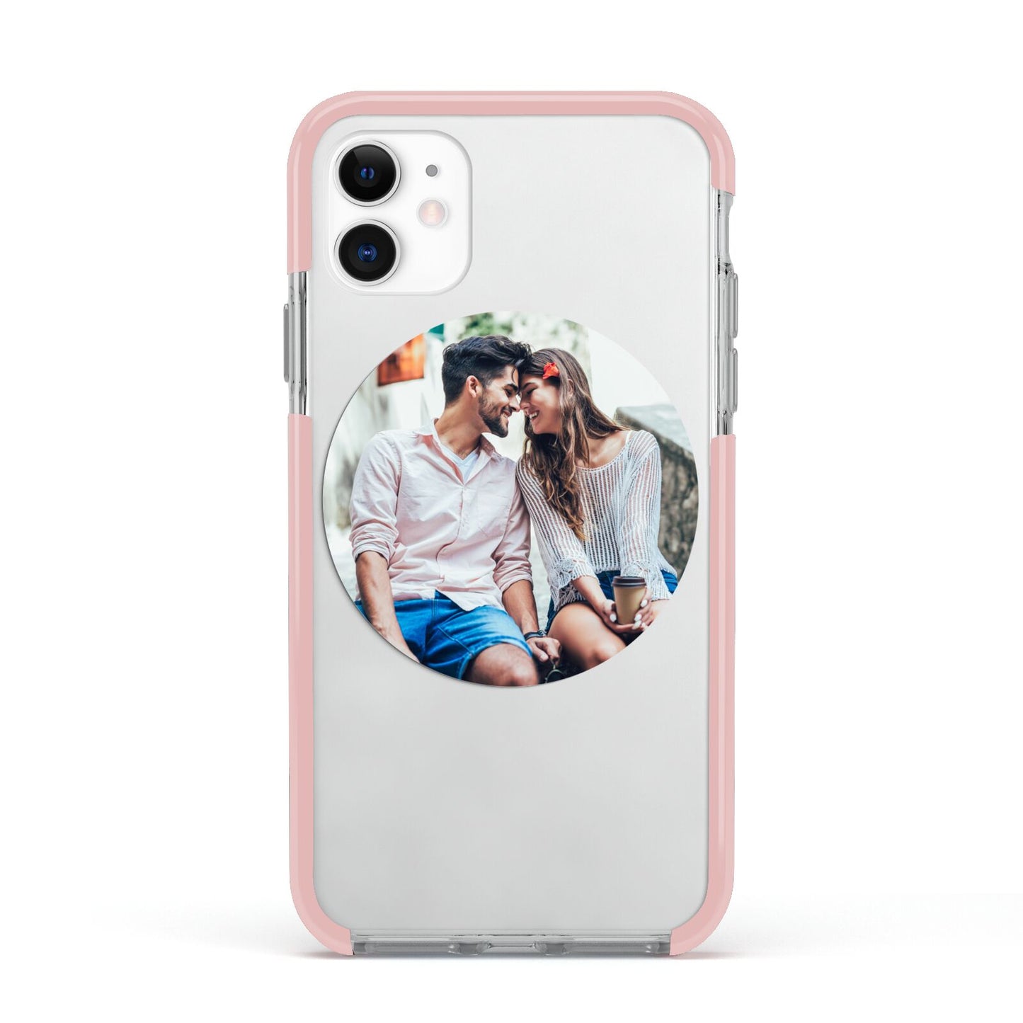 Circle Photo Upload Apple iPhone 11 in White with Pink Impact Case