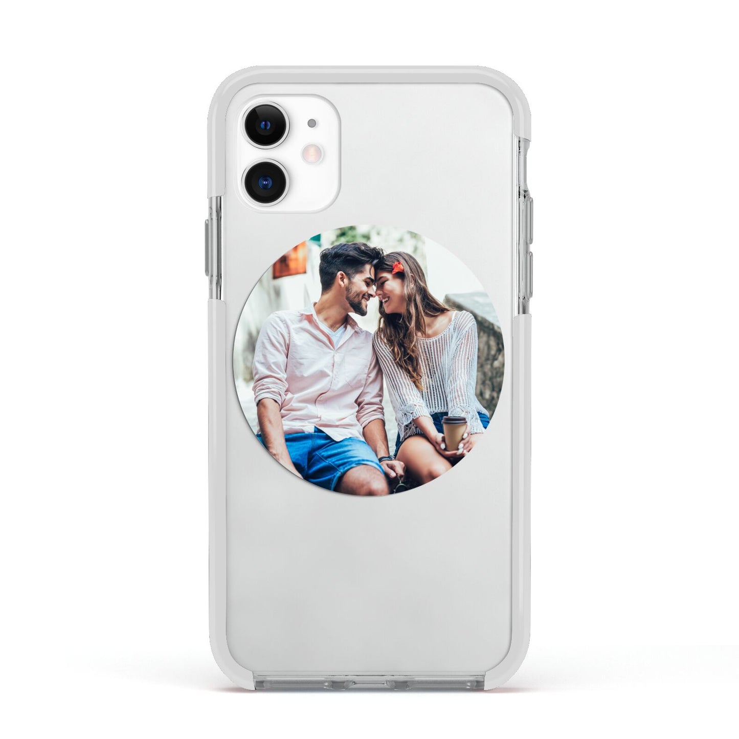 Circle Photo Upload Apple iPhone 11 in White with White Impact Case