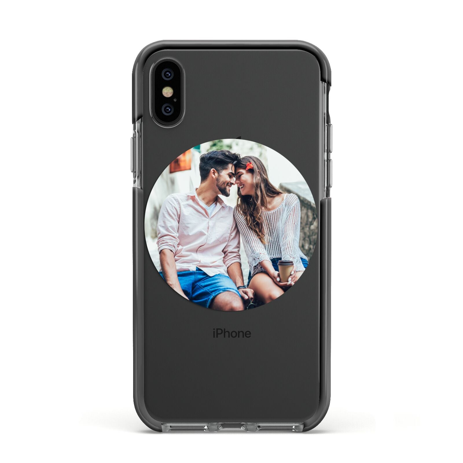 Circle Photo Upload Apple iPhone Xs Impact Case Black Edge on Black Phone