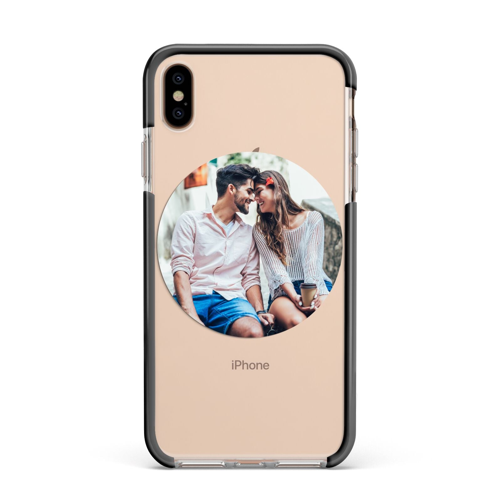 Circle Photo Upload Apple iPhone Xs Max Impact Case Black Edge on Gold Phone