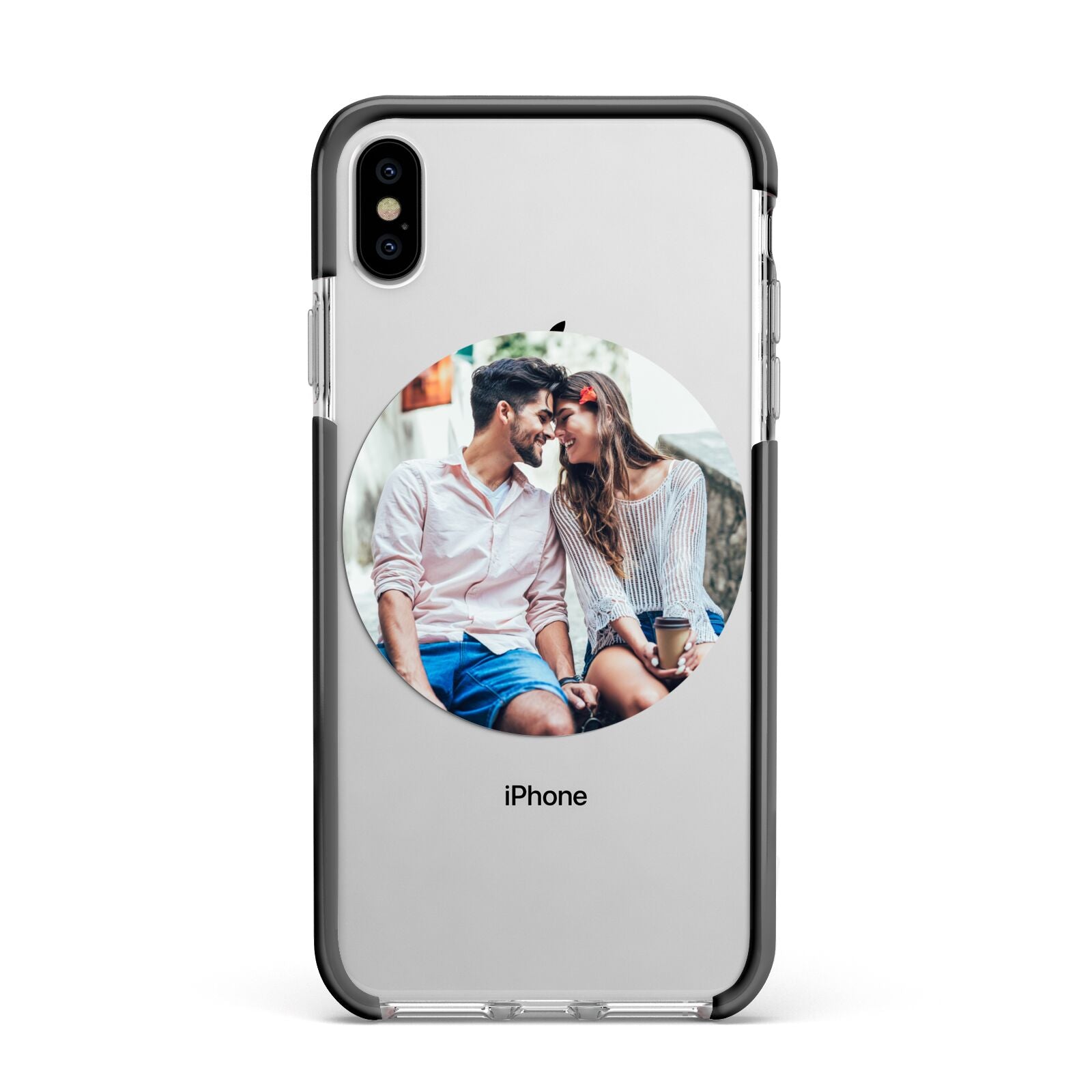 Circle Photo Upload Apple iPhone Xs Max Impact Case Black Edge on Silver Phone