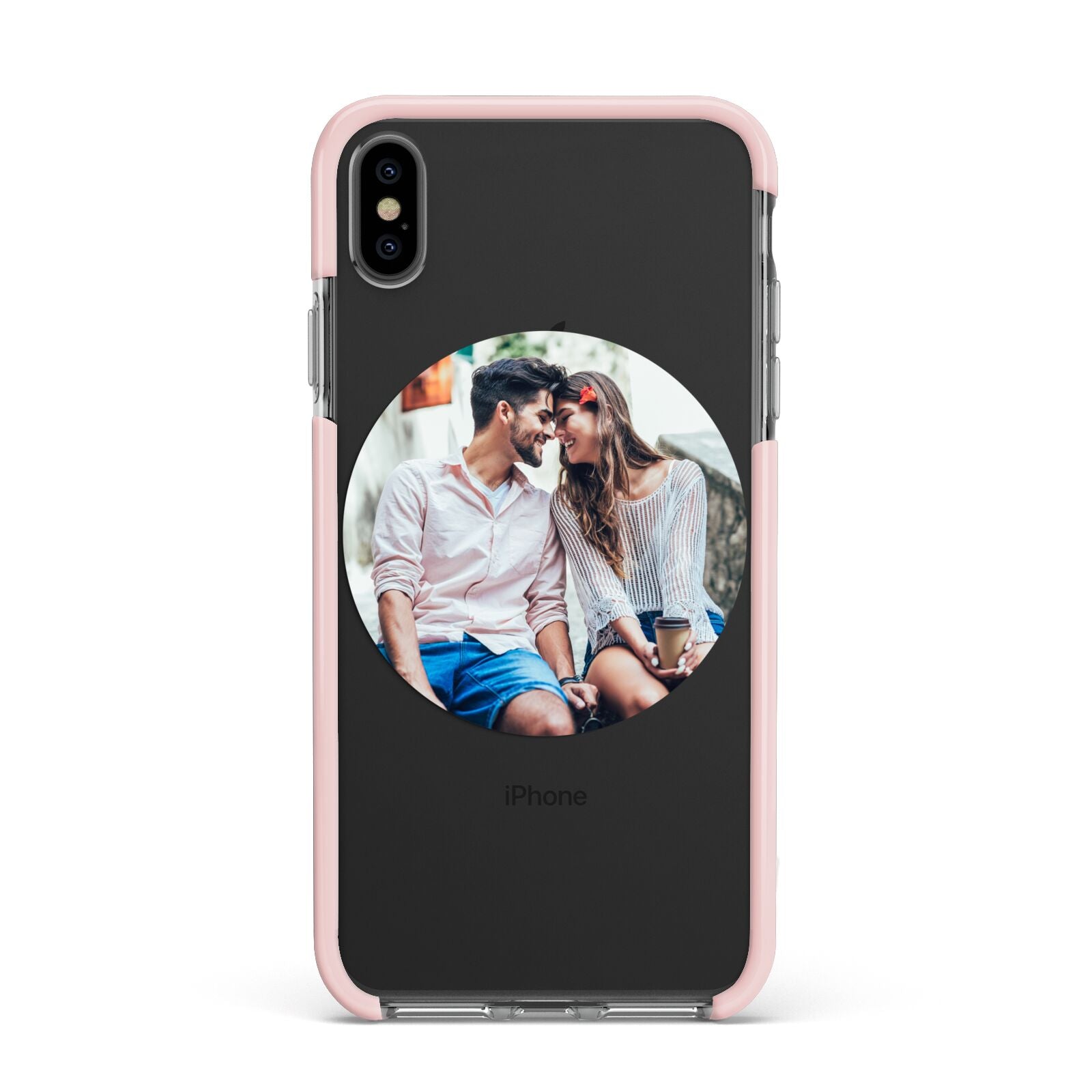 Circle Photo Upload Apple iPhone Xs Max Impact Case Pink Edge on Black Phone