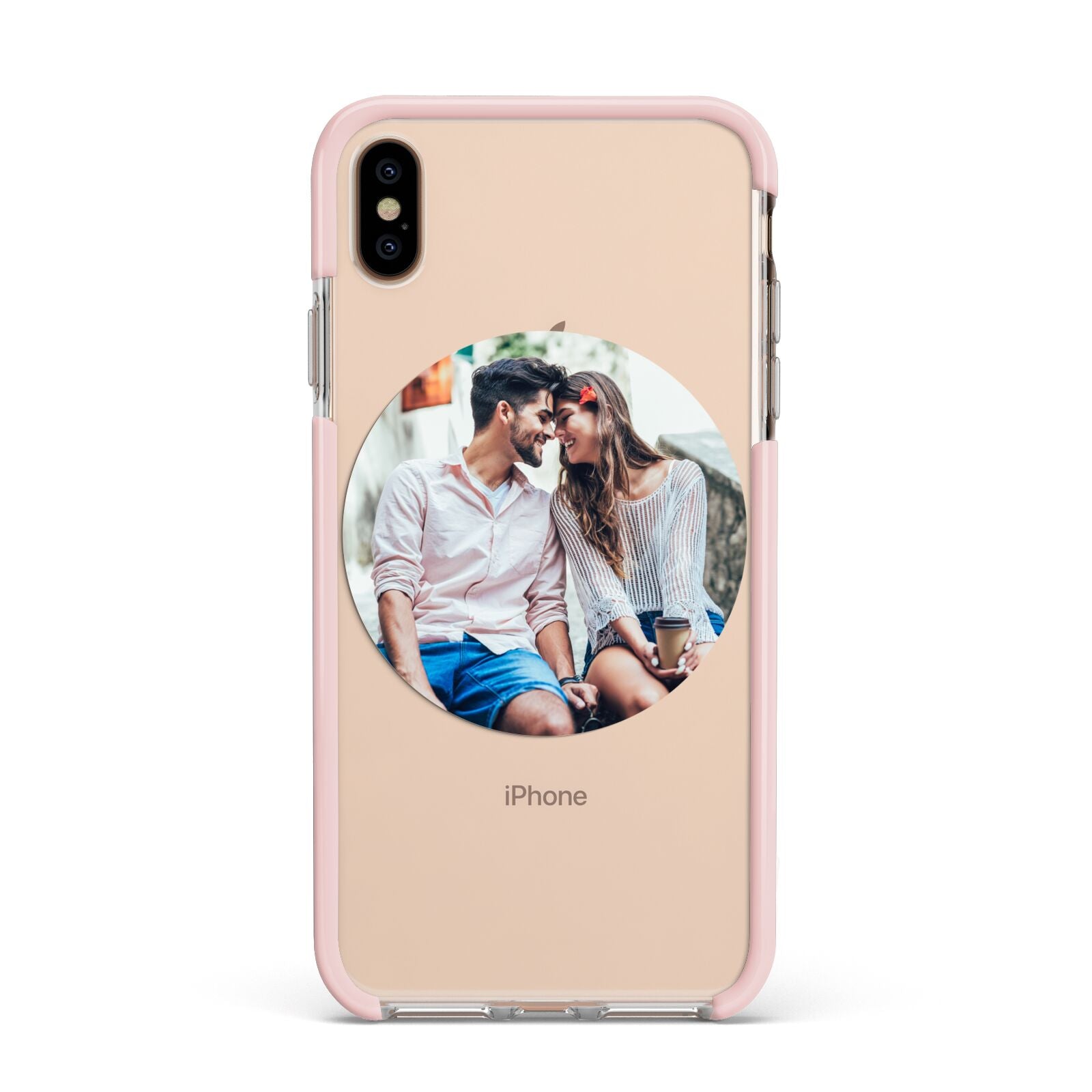 Circle Photo Upload Apple iPhone Xs Max Impact Case Pink Edge on Gold Phone