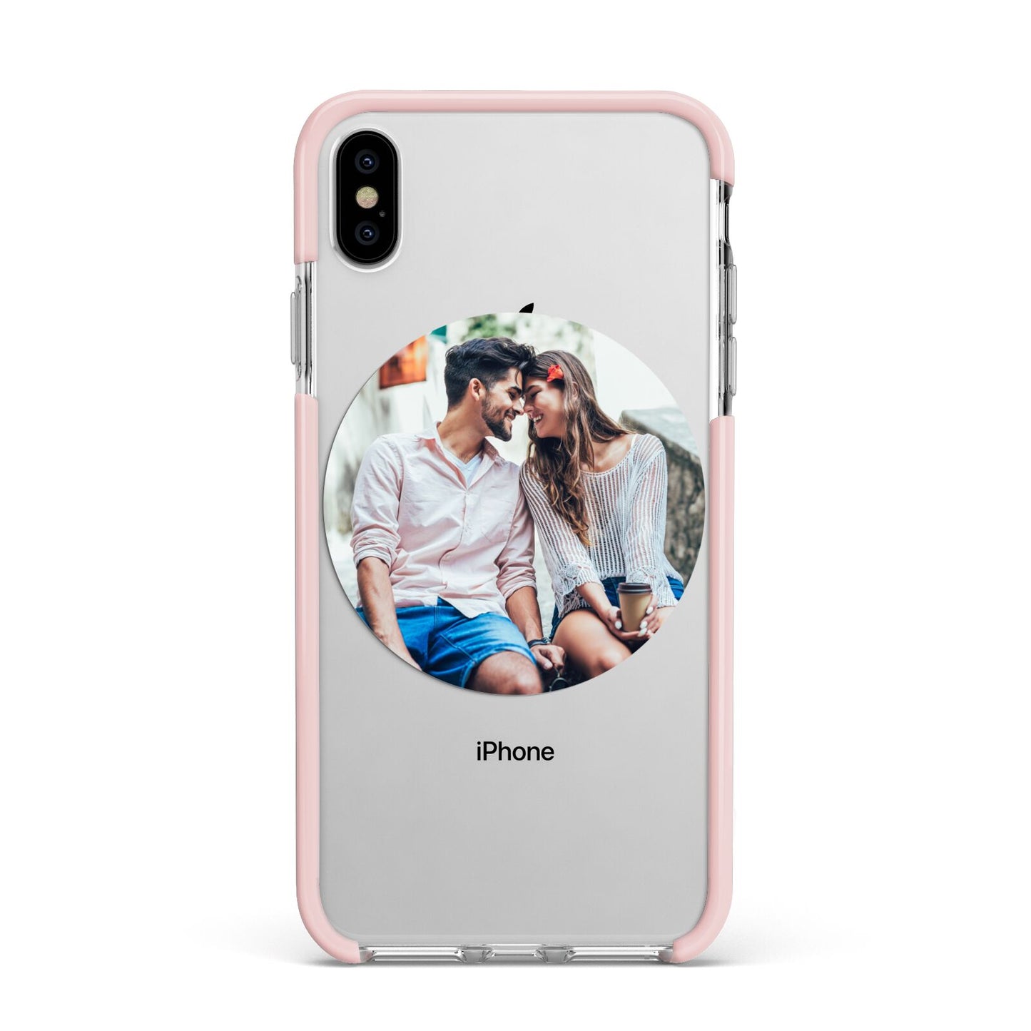 Circle Photo Upload Apple iPhone Xs Max Impact Case Pink Edge on Silver Phone