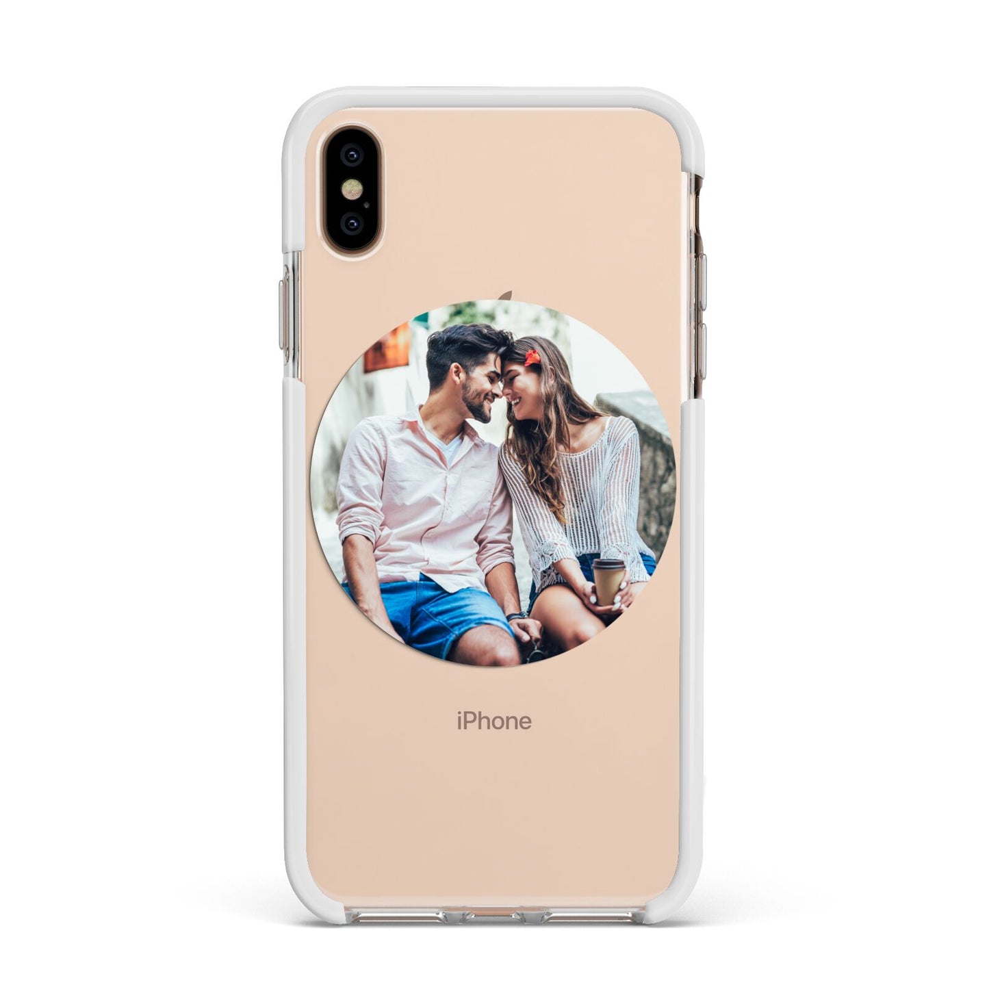 Circle Photo Upload Apple iPhone Xs Max Impact Case White Edge on Gold Phone