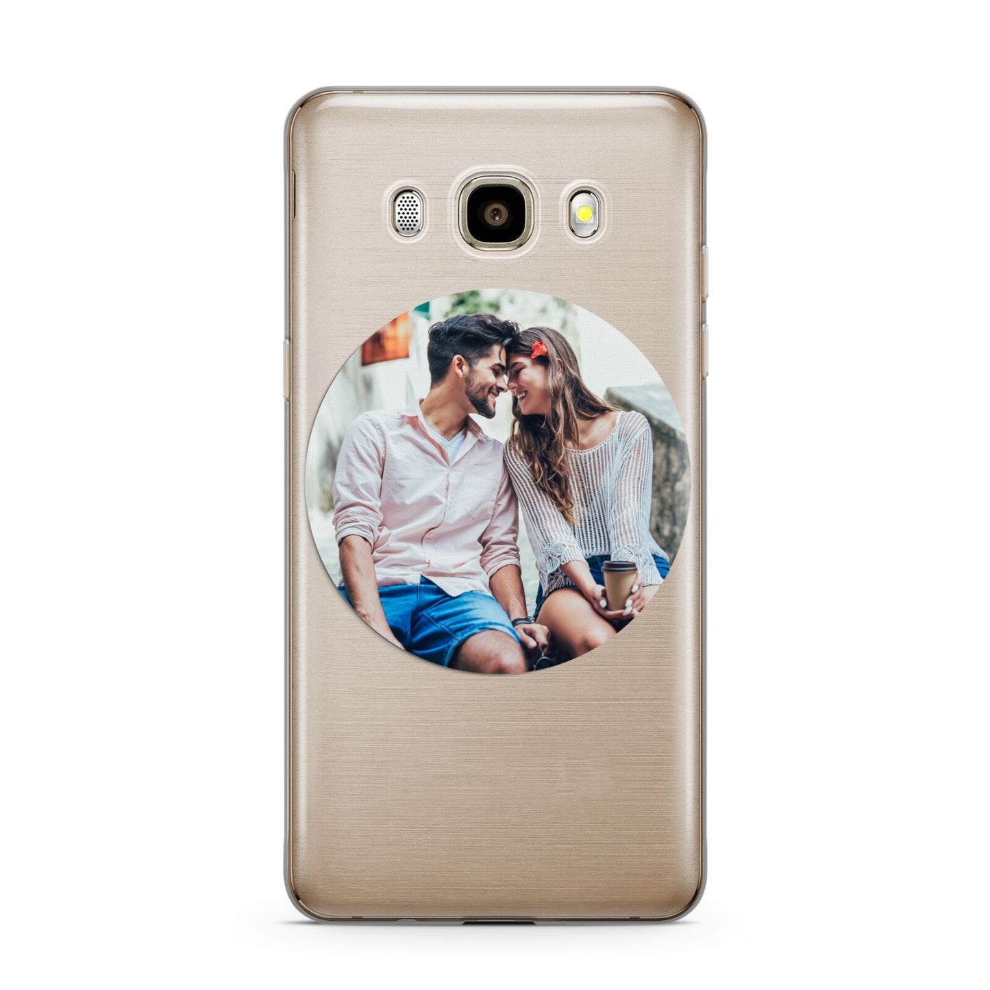 Circle Photo Upload Samsung Galaxy J7 2016 Case on gold phone