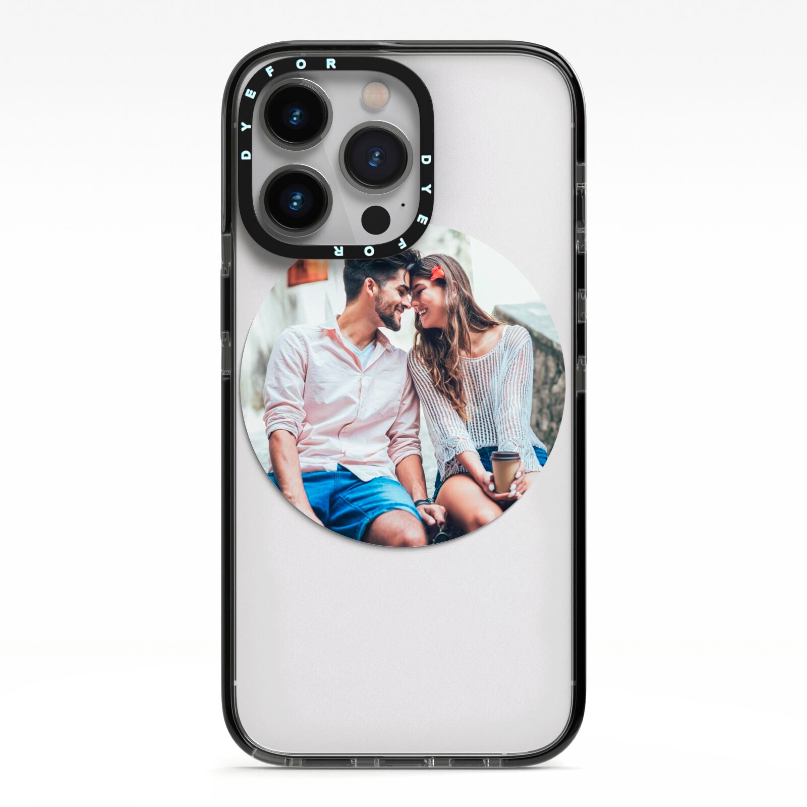 Circle Photo Upload iPhone 13 Pro Black Impact Case on Silver phone