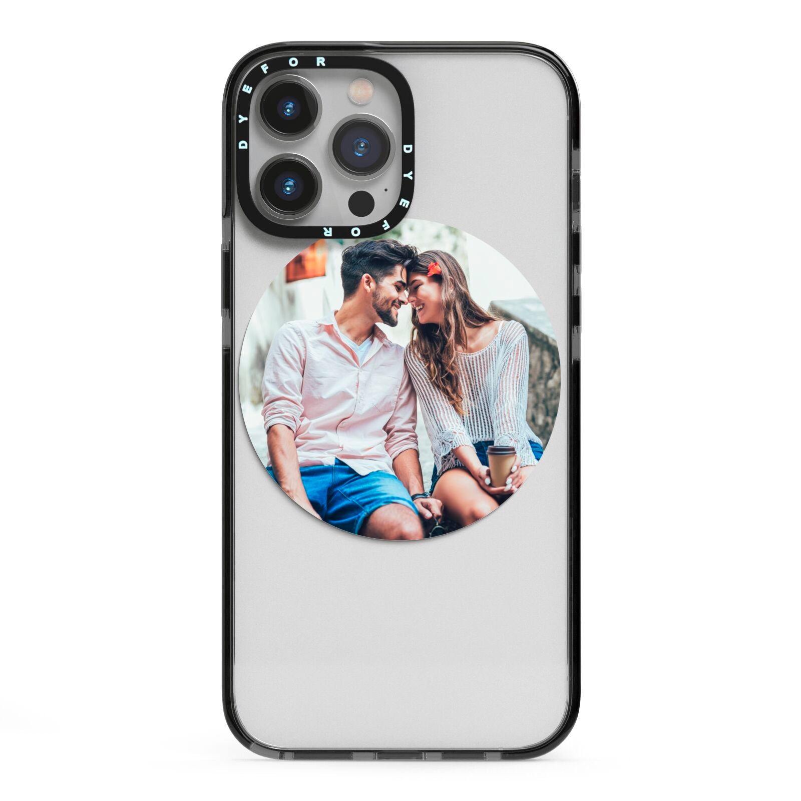 Circle Photo Upload iPhone 13 Pro Max Black Impact Case on Silver phone