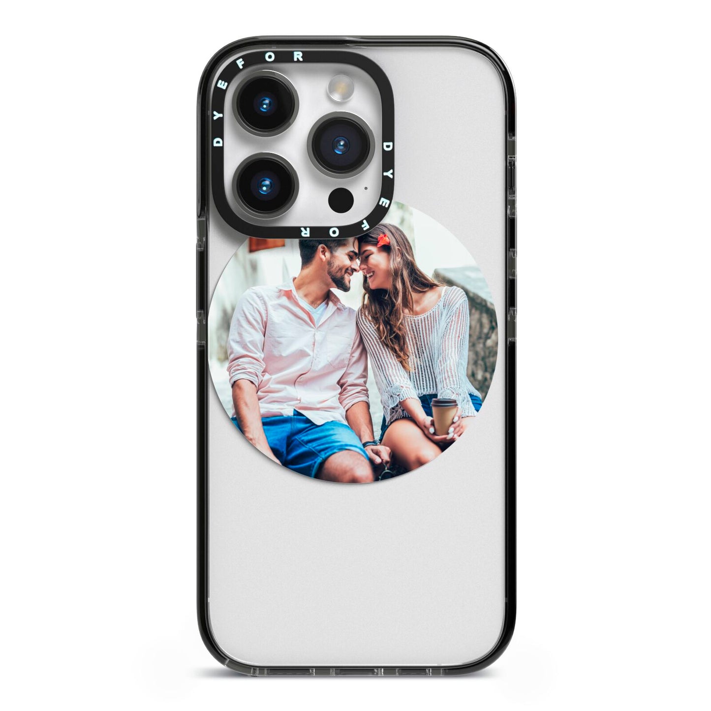 Circle Photo Upload iPhone 14 Pro Black Impact Case on Silver phone