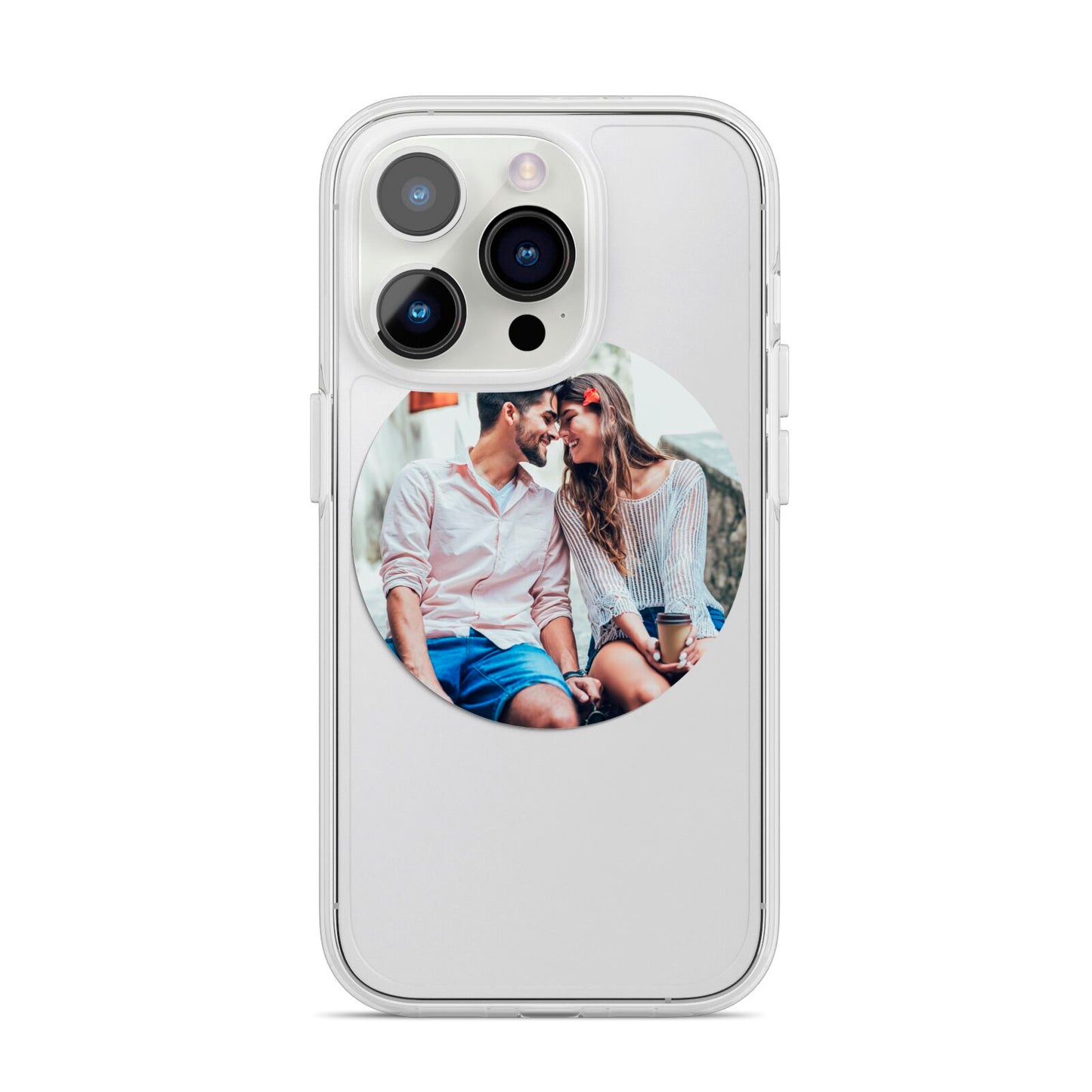 Circle Photo Upload iPhone 14 Pro Clear Tough Case Silver