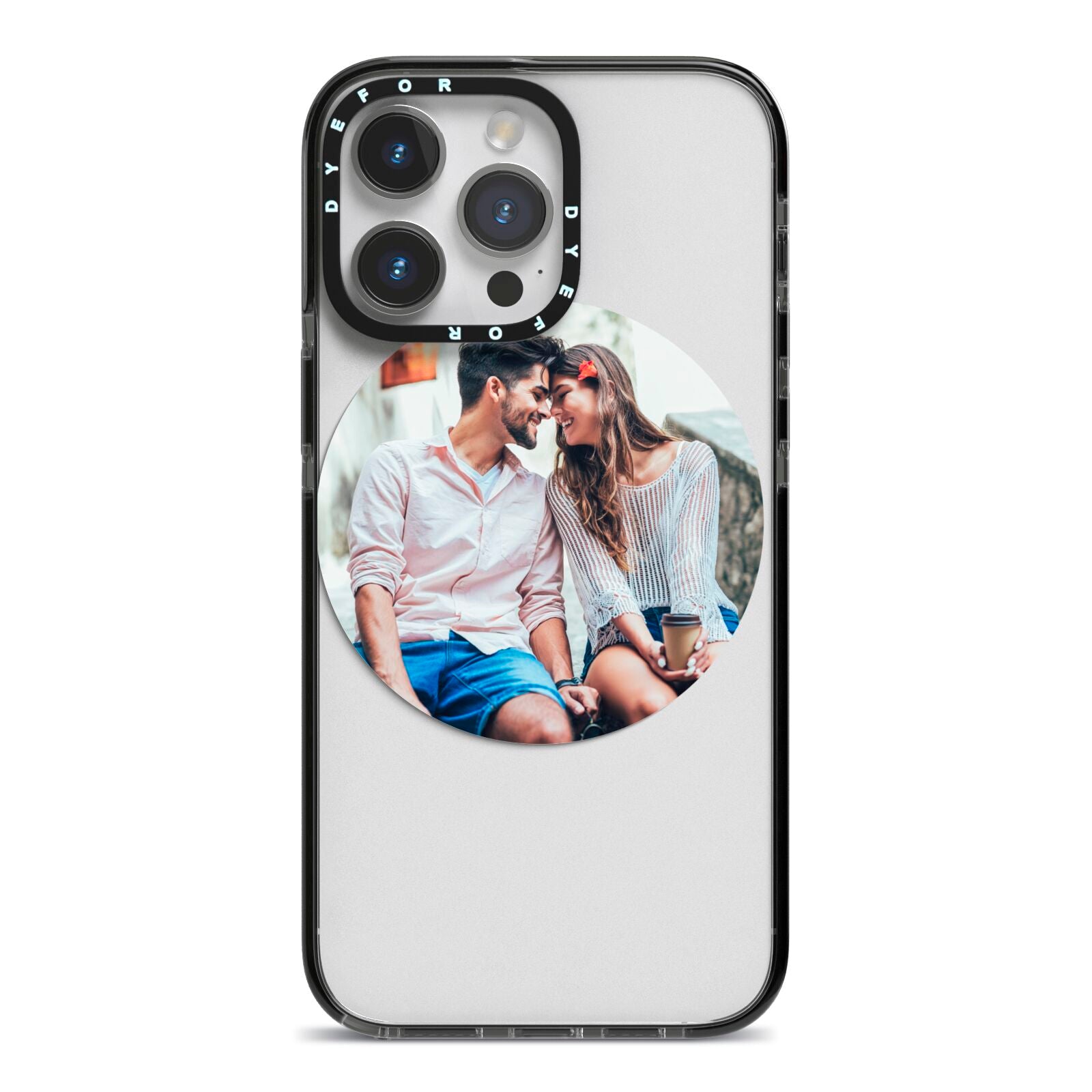 Circle Photo Upload iPhone 14 Pro Max Black Impact Case on Silver phone