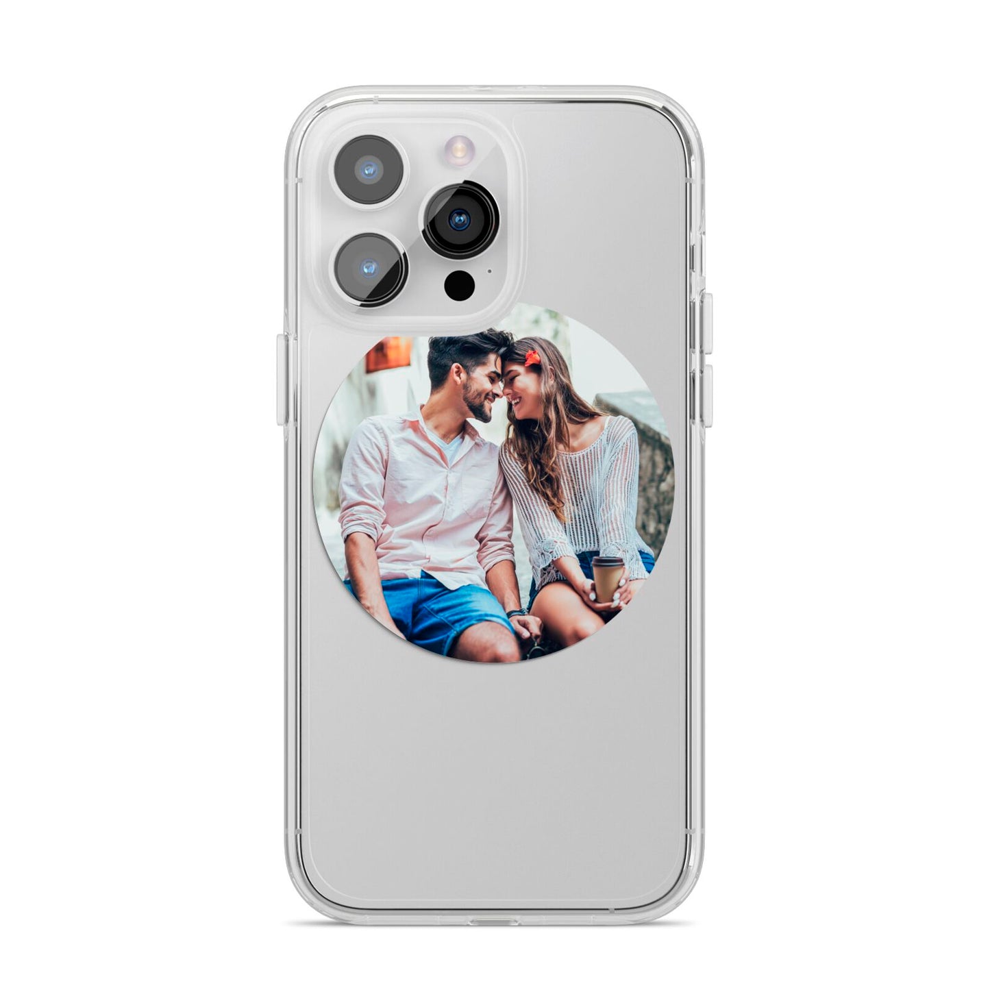 Circle Photo Upload iPhone 14 Pro Max Clear Tough Case Silver