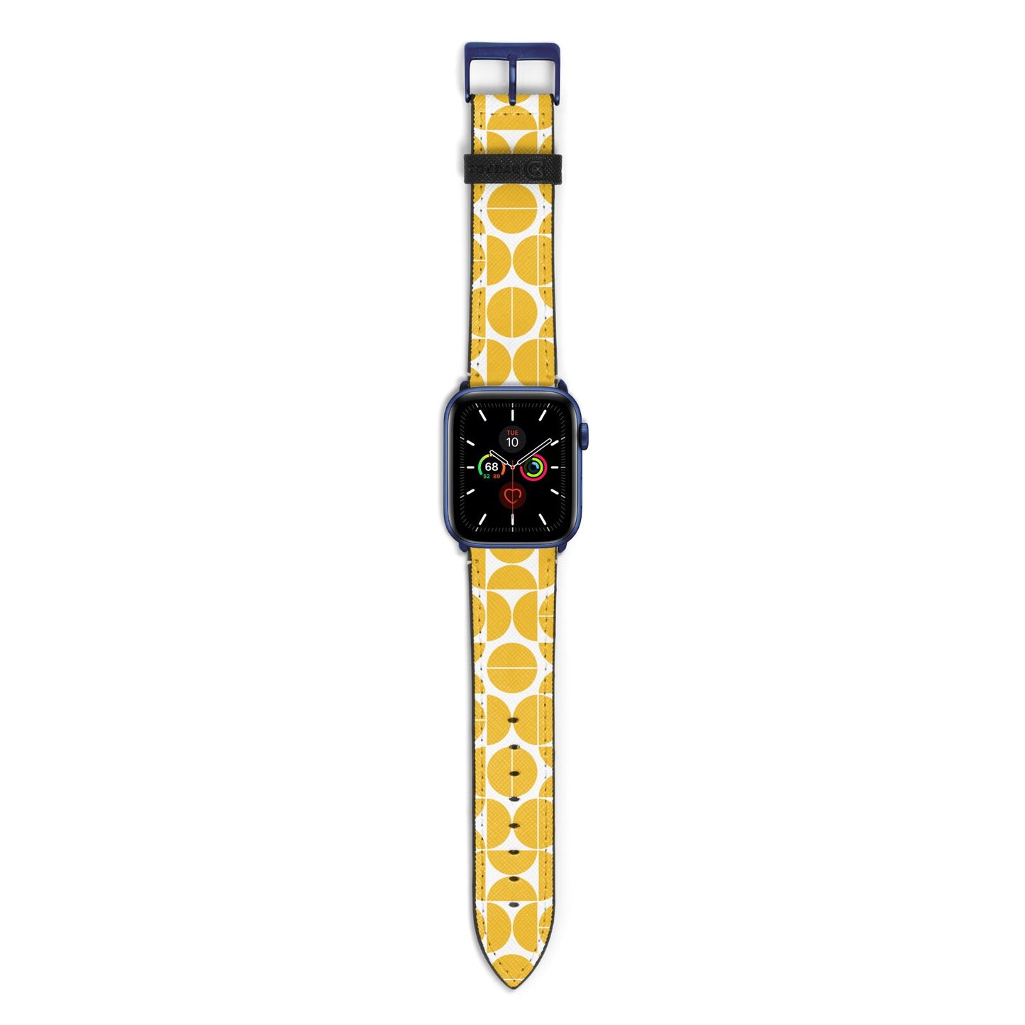 Circular Geometric Pattern Apple Watch Strap with Blue Hardware