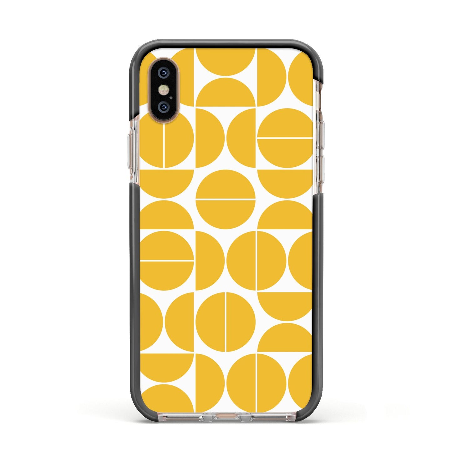 Circular Geometric Pattern Apple iPhone Xs Impact Case Black Edge on Gold Phone