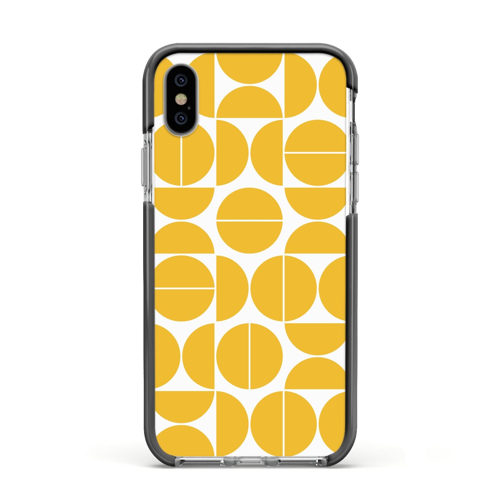 Circular Geometric Pattern Apple iPhone Xs Impact Case Black Edge on Silver Phone