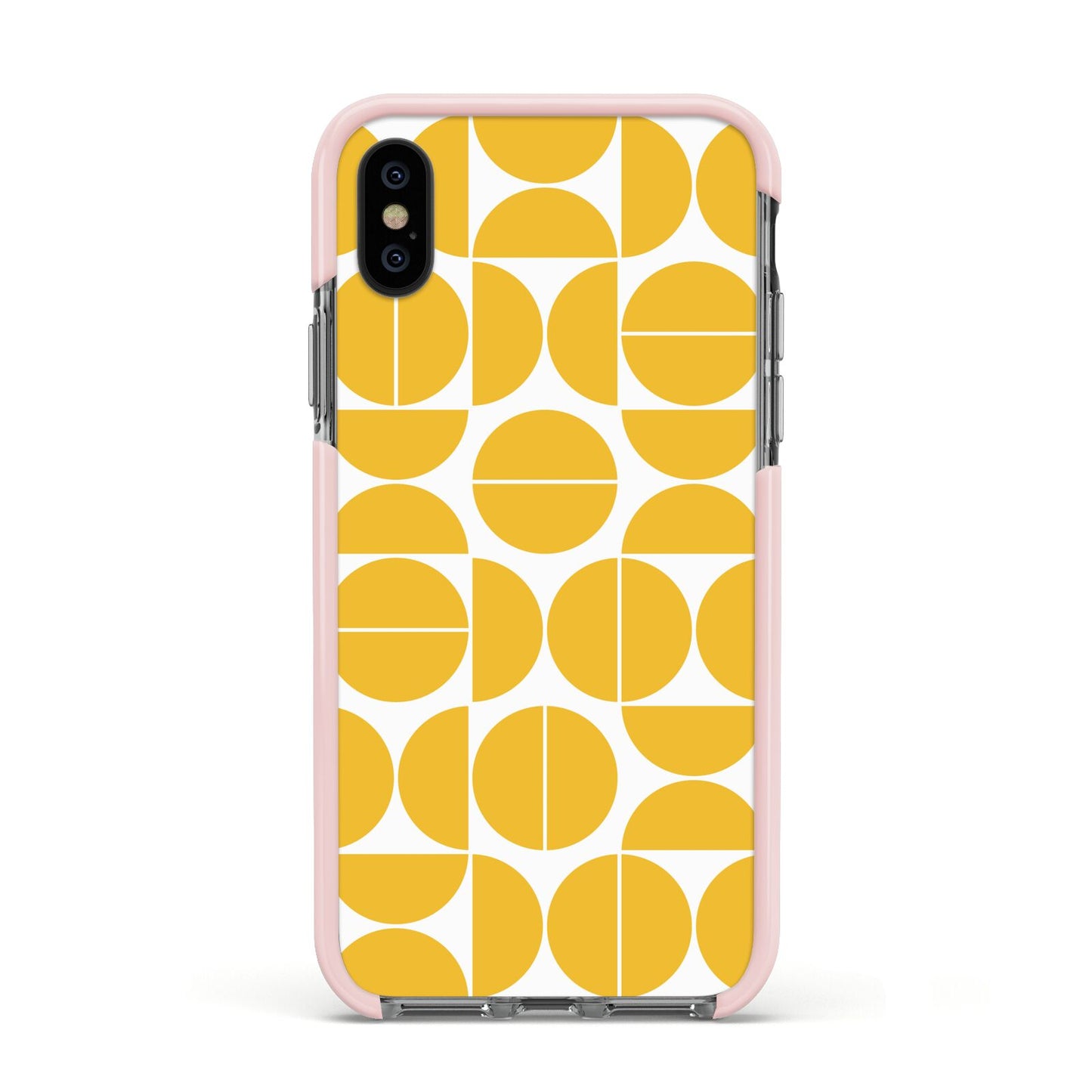 Circular Geometric Pattern Apple iPhone Xs Impact Case Pink Edge on Black Phone