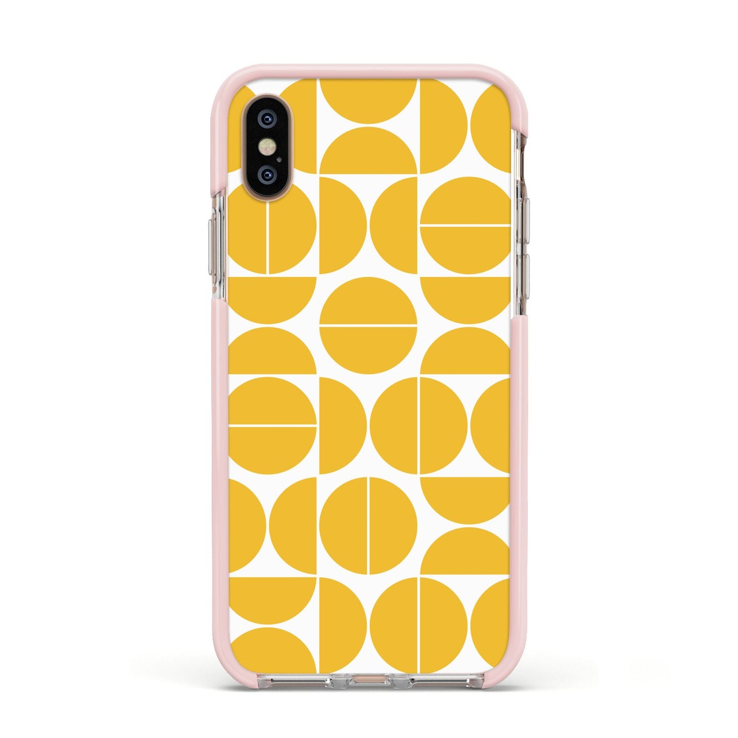 Circular Geometric Pattern Apple iPhone Xs Impact Case Pink Edge on Gold Phone