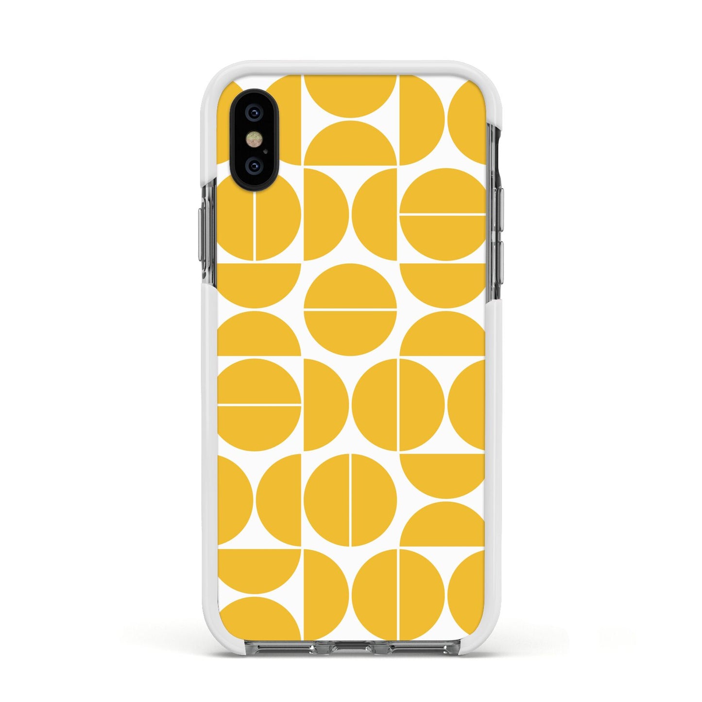 Circular Geometric Pattern Apple iPhone Xs Impact Case White Edge on Black Phone