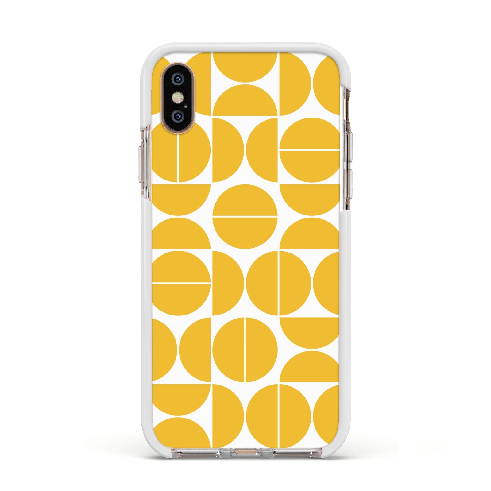 Circular Geometric Pattern Apple iPhone Xs Impact Case White Edge on Gold Phone