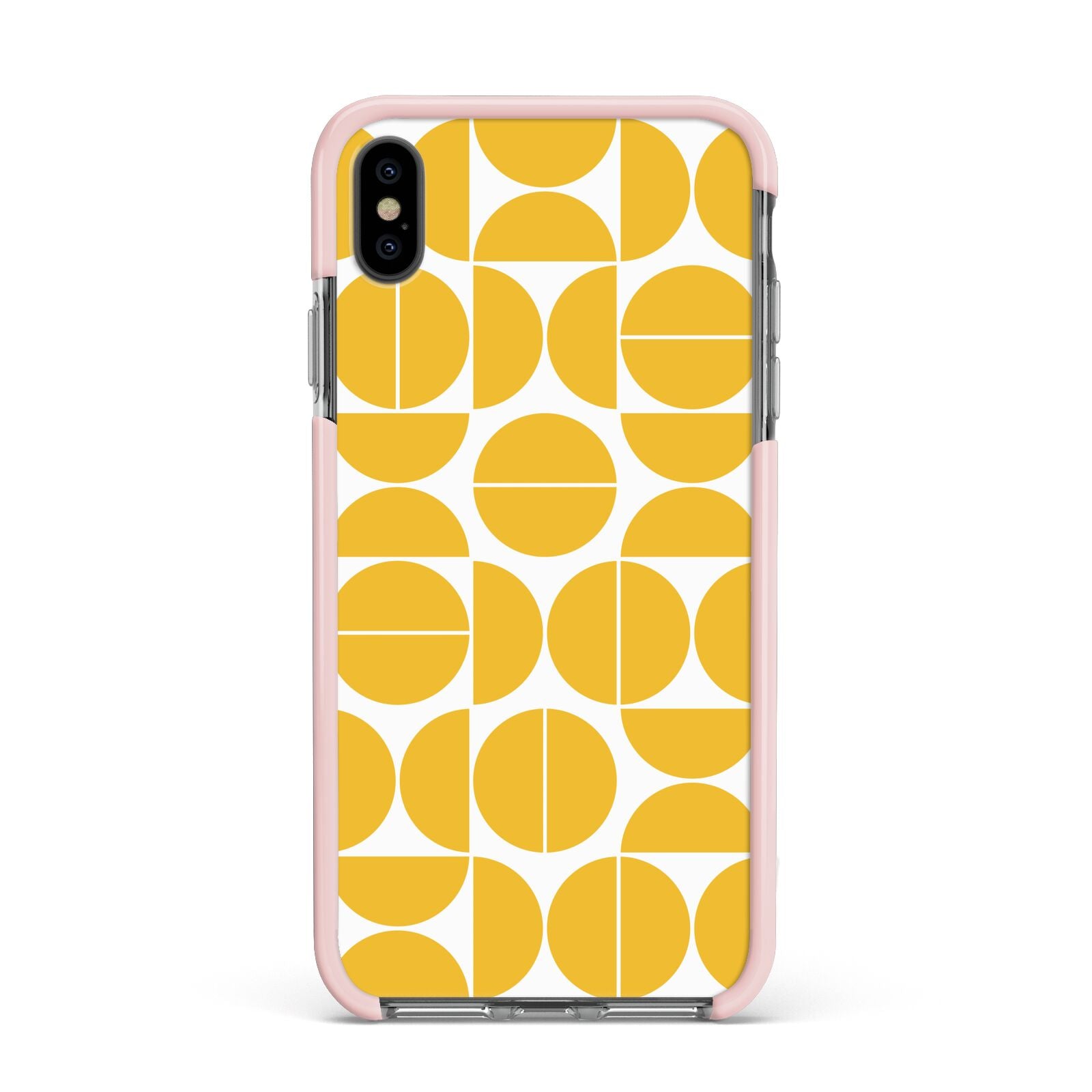 Circular Geometric Pattern Apple iPhone Xs Max Impact Case Pink Edge on Black Phone