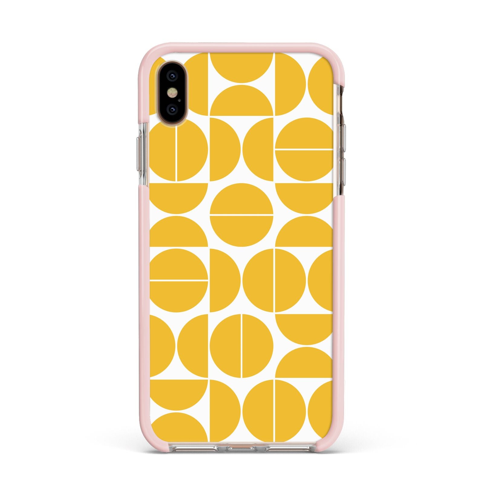 Circular Geometric Pattern Apple iPhone Xs Max Impact Case Pink Edge on Gold Phone