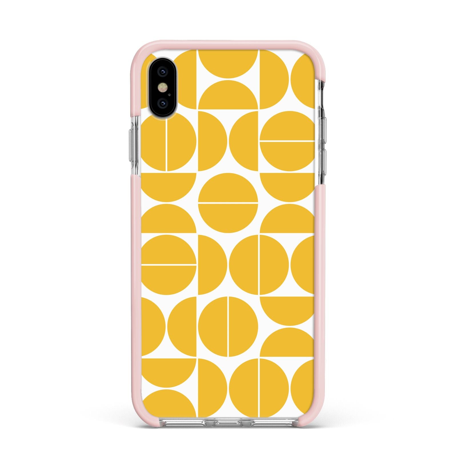 Circular Geometric Pattern Apple iPhone Xs Max Impact Case Pink Edge on Silver Phone