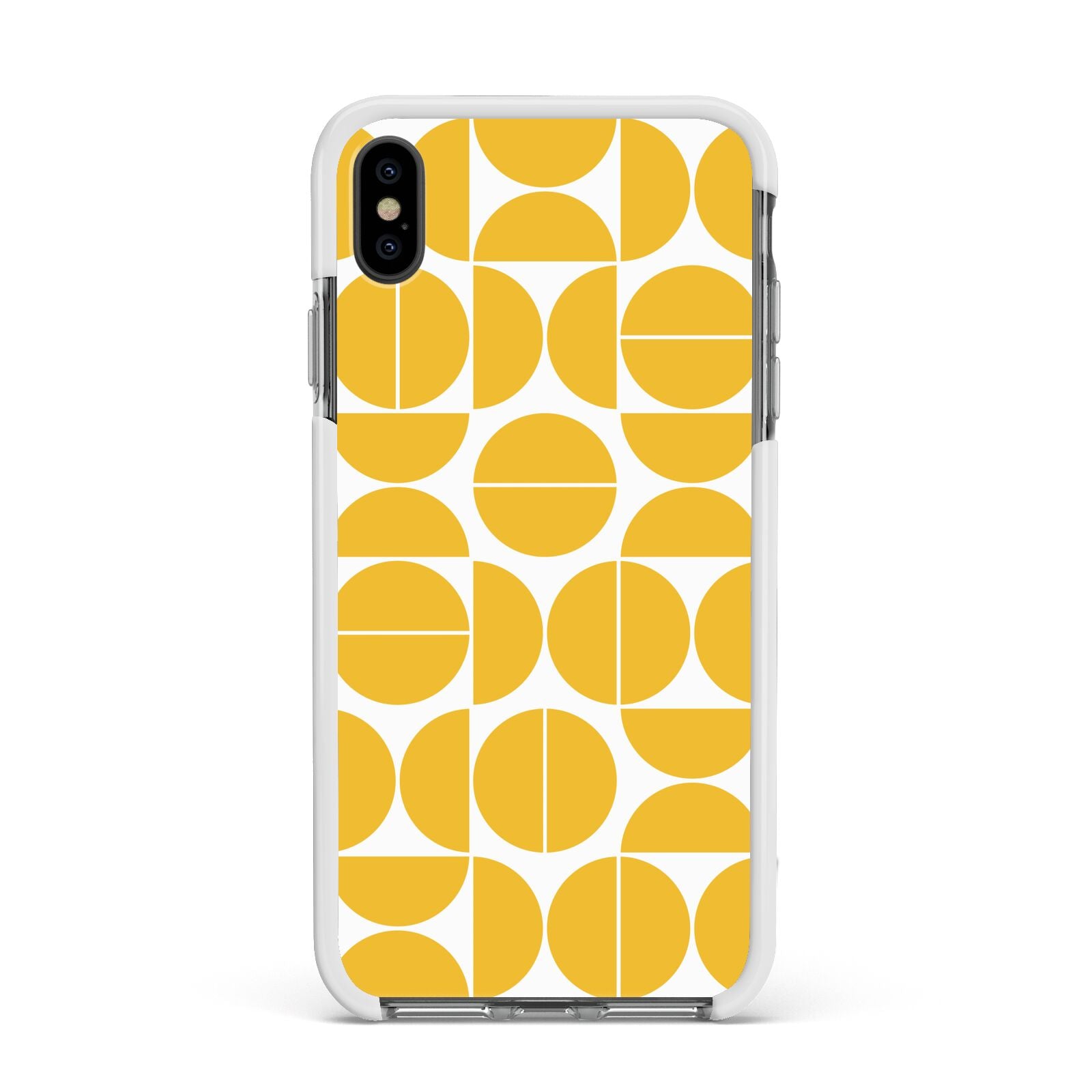 Circular Geometric Pattern Apple iPhone Xs Max Impact Case White Edge on Black Phone