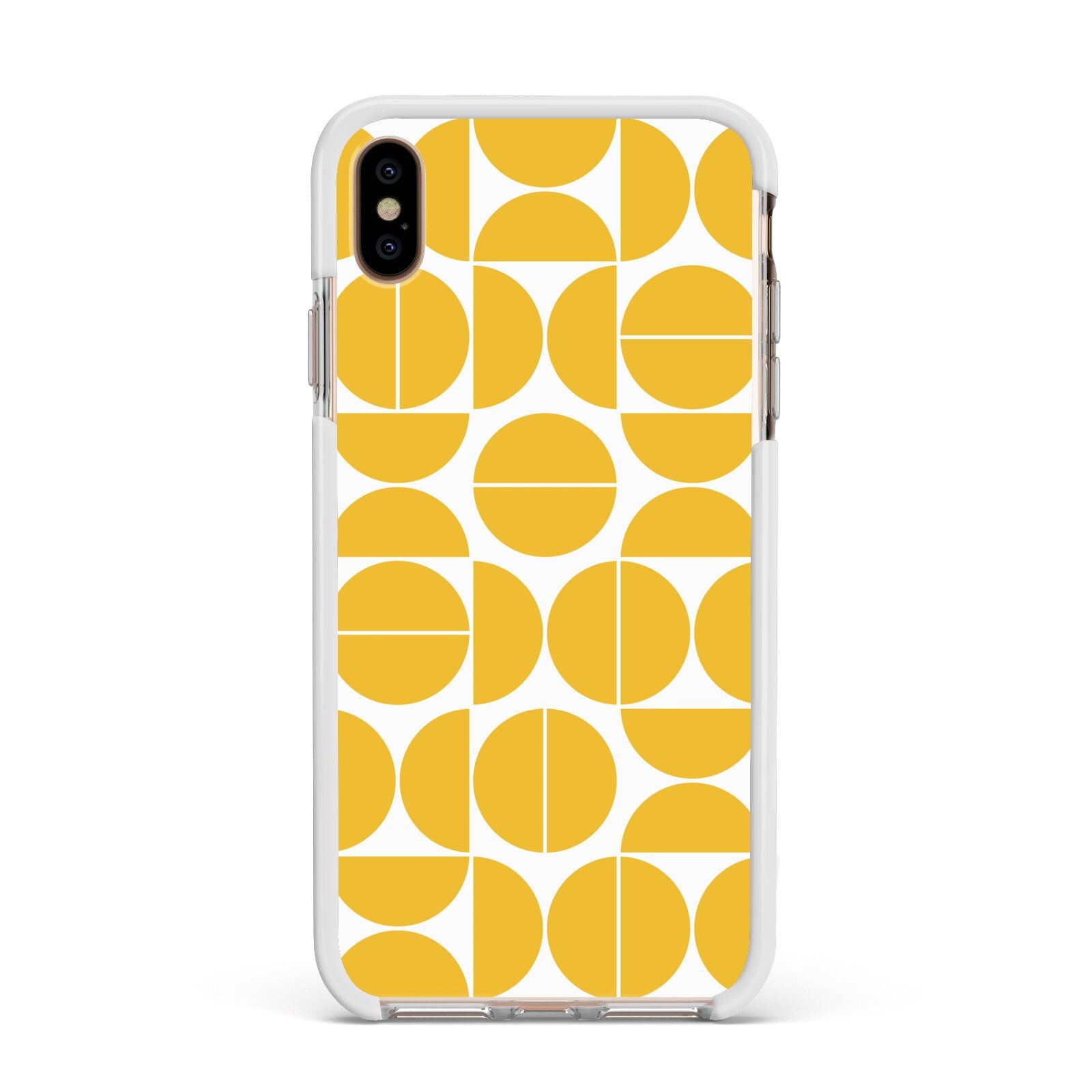 Circular Geometric Pattern Apple iPhone Xs Max Impact Case White Edge on Gold Phone