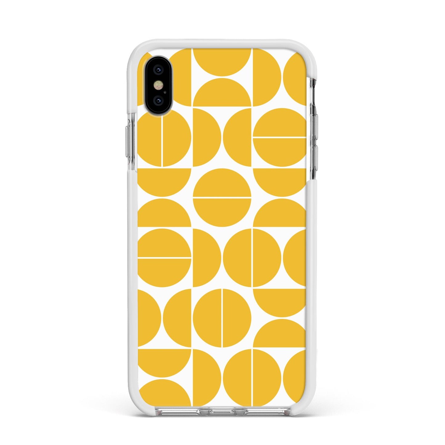 Circular Geometric Pattern Apple iPhone Xs Max Impact Case White Edge on Silver Phone