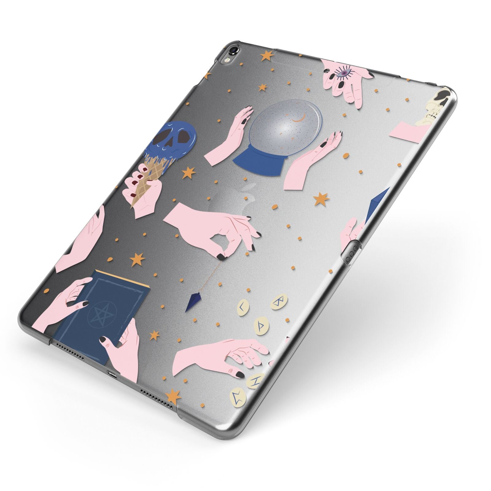 Clairvoyant Witches Hands Apple iPad Case on Grey iPad Side View