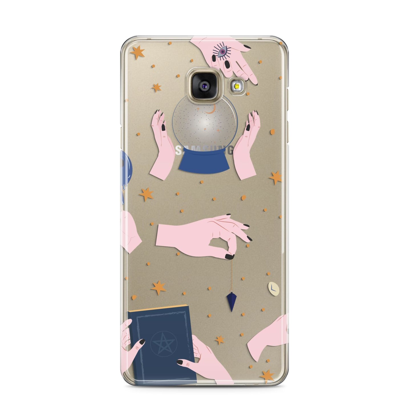 Clairvoyant Witches Hands Samsung Galaxy A3 2016 Case on gold phone