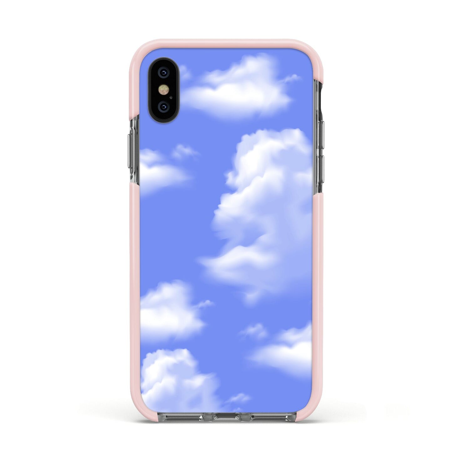 Clouds Apple iPhone Xs Impact Case Pink Edge on Black Phone