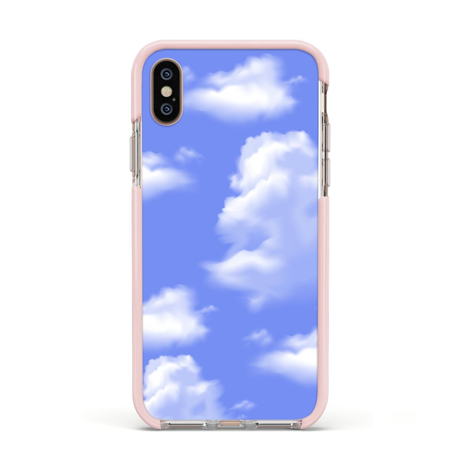 Clouds Apple iPhone Xs Impact Case Pink Edge on Gold Phone