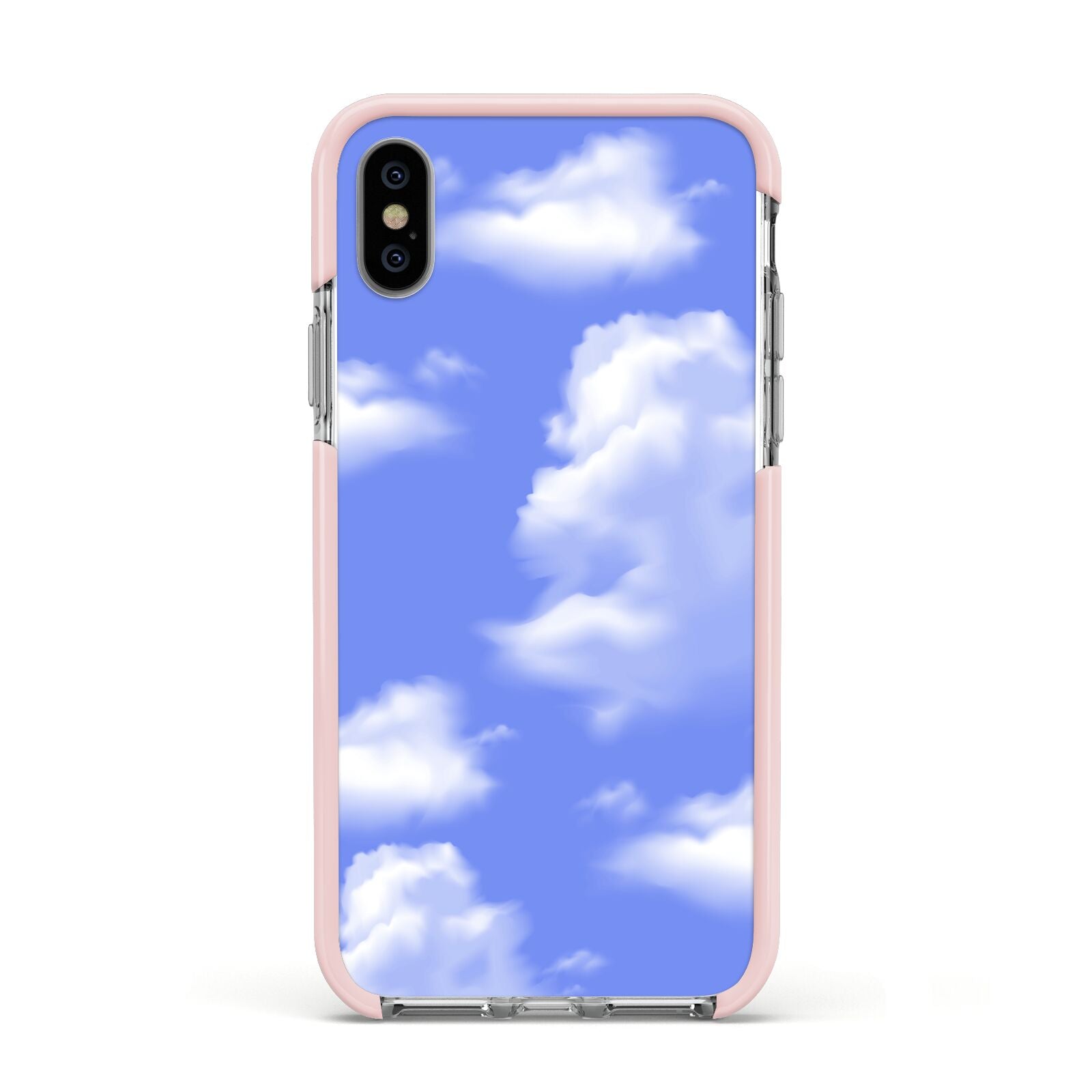 Clouds Apple iPhone Xs Impact Case Pink Edge on Silver Phone