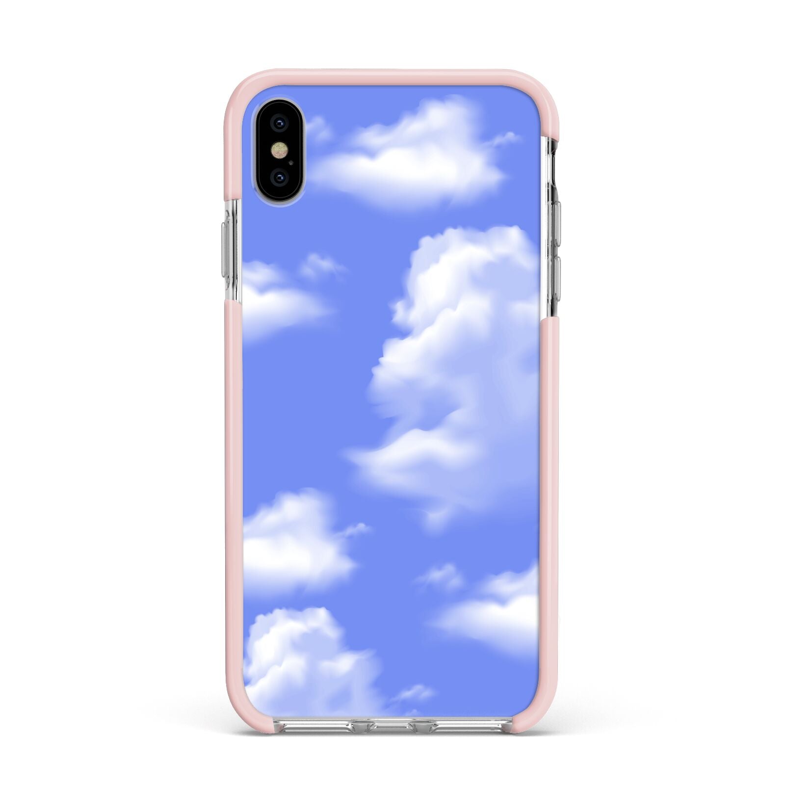 Clouds Apple iPhone Xs Max Impact Case Pink Edge on Silver Phone