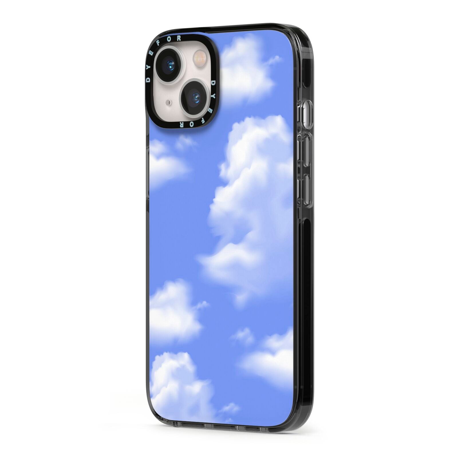 Clouds iPhone 13 Black Impact Case Side Angle on Silver phone