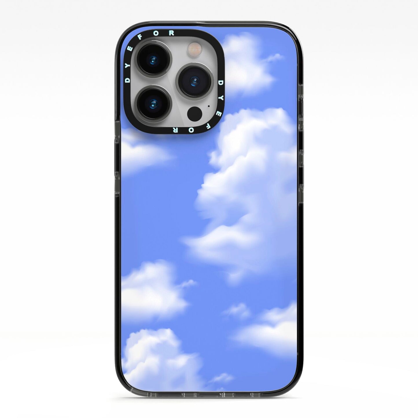 Clouds iPhone 13 Pro Black Impact Case on Silver phone