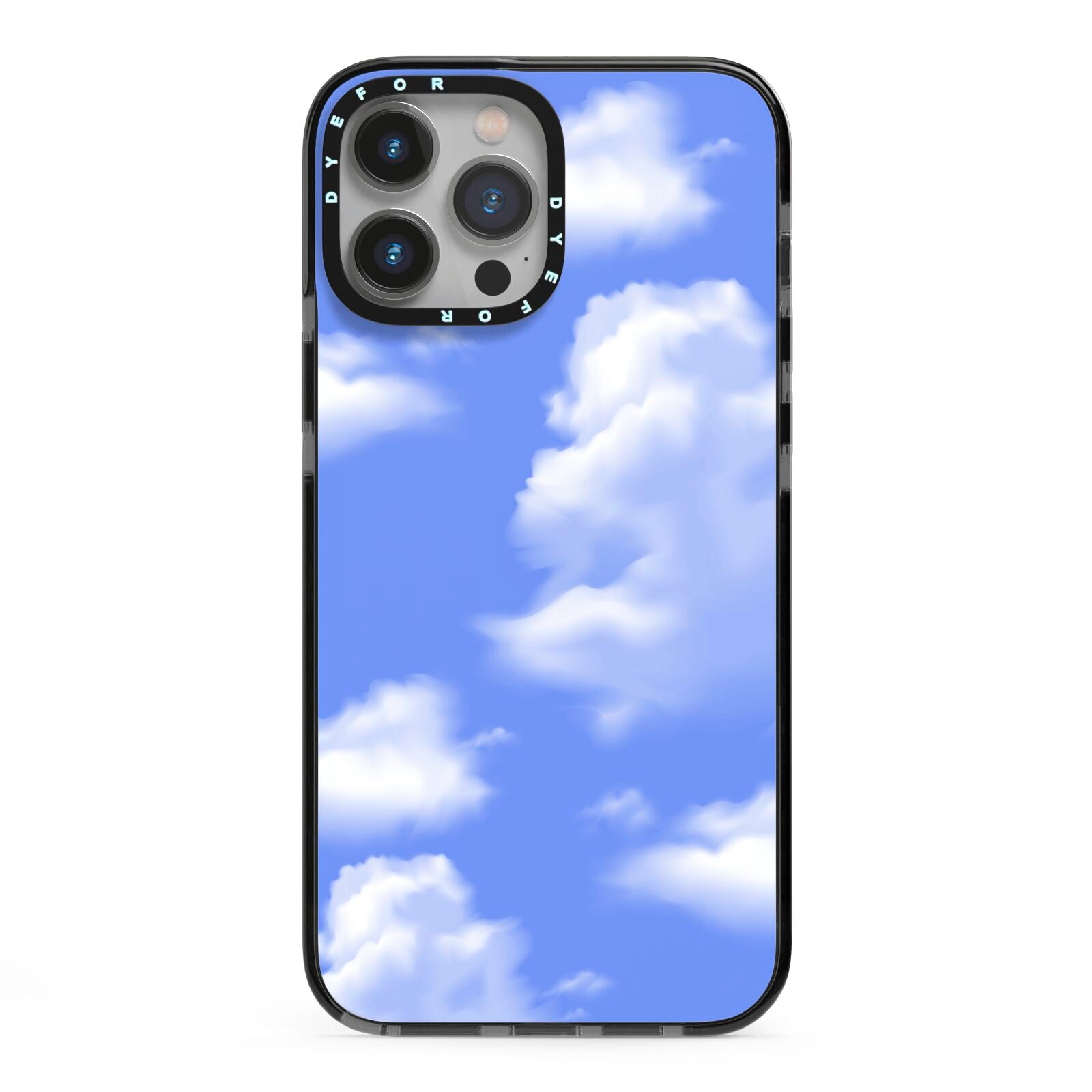 Clouds iPhone 13 Pro Max Black Impact Case on Silver phone