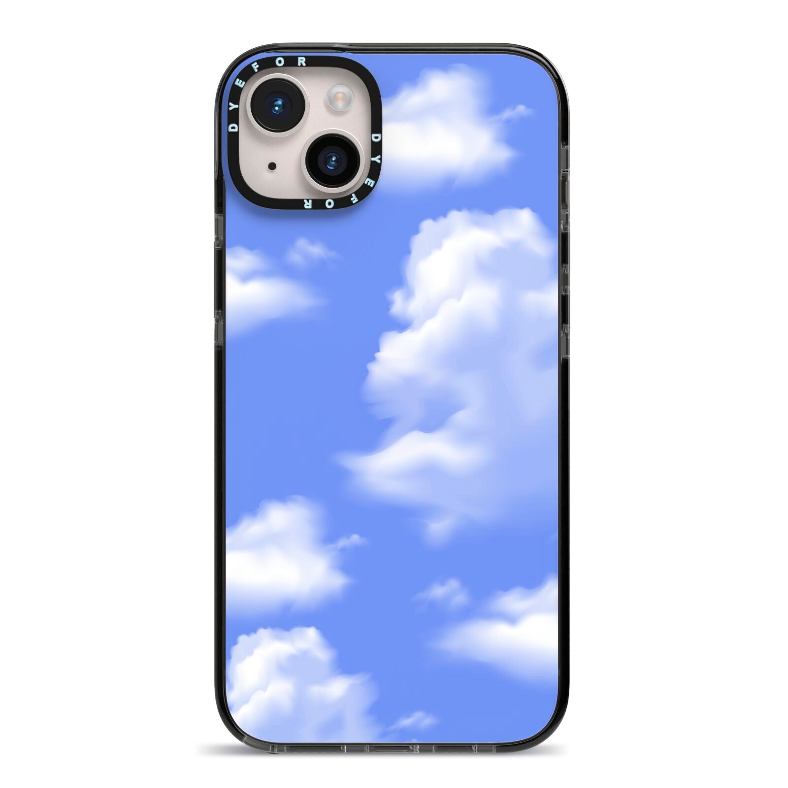 Clouds iPhone 14 Plus Black Impact Case on Silver phone